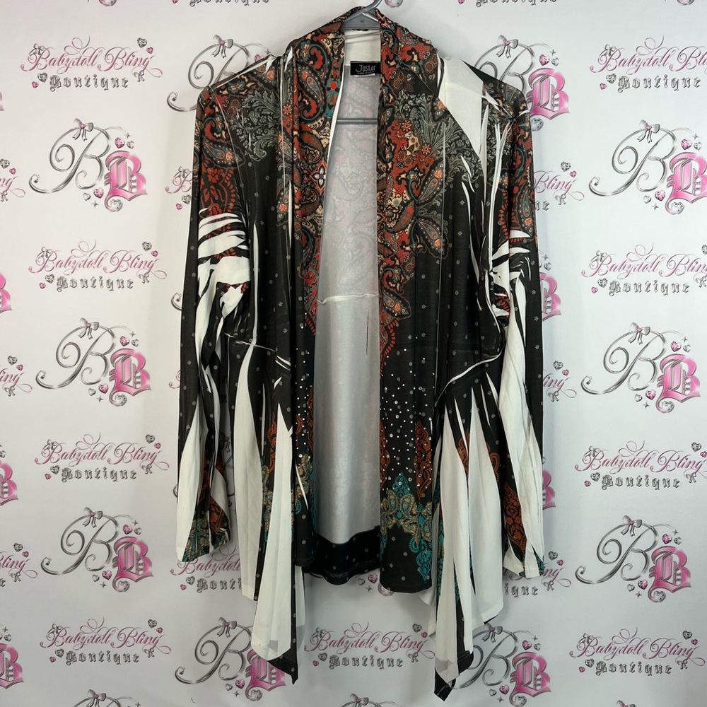 Jostar cardigan waterfall style floral flowers Multicolor Paisley Open Cardigan